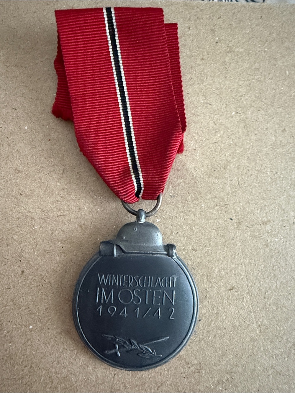 Vintage Military Eastern Front Medal with Red Ribbon - Picture 2 of 2
